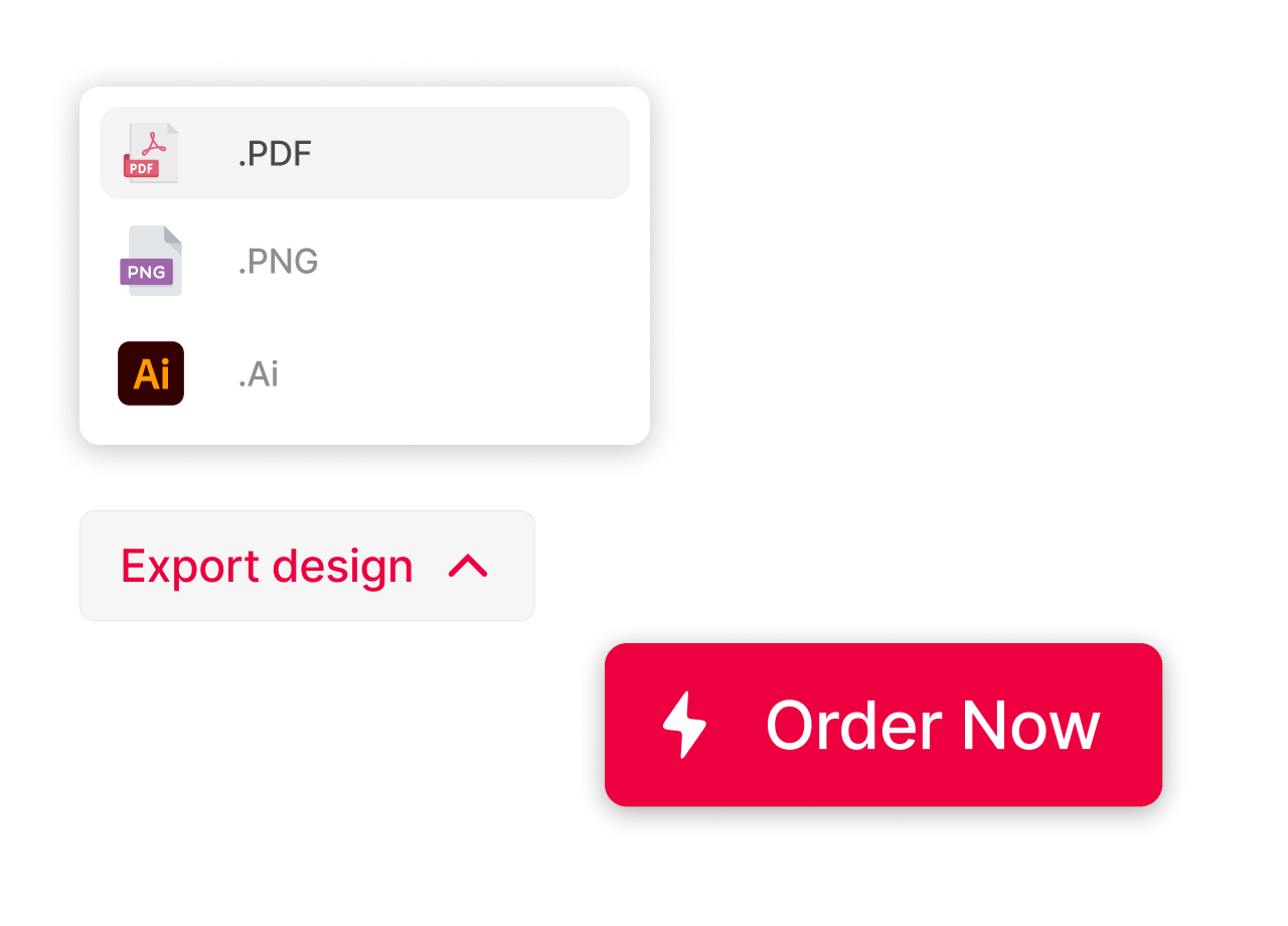 Export options including PDF, PNG, and AI