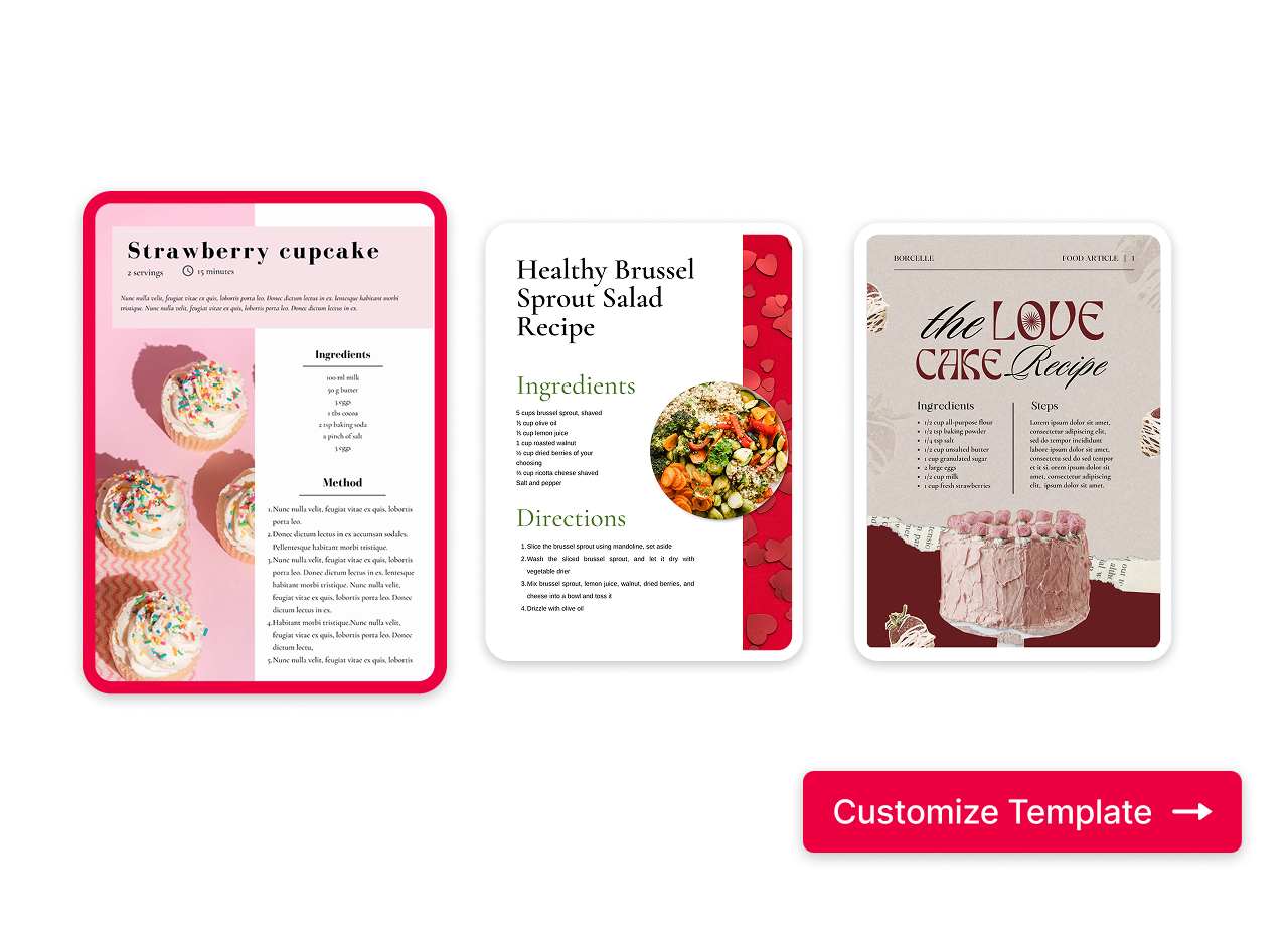 Template gallery with multiple cookbook designs